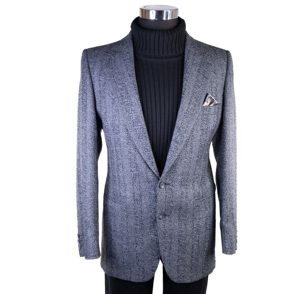 Yves Saint Laurent YSL Mens Size 40R Sport Coat Blazer Vintage Textured Blue EUC - Picture 2 of 14